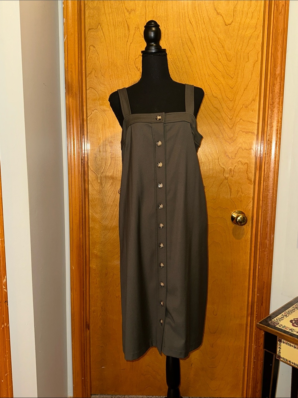 Alex Marie Olive Green Button-Front Midi Dress